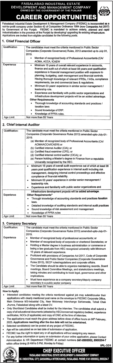 Faisalabad Industrial Estate Development and Management Company FIEDMC Jobs 2025